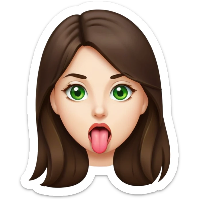 Girl sticking out tongue brunette long hair green eyes  sticker