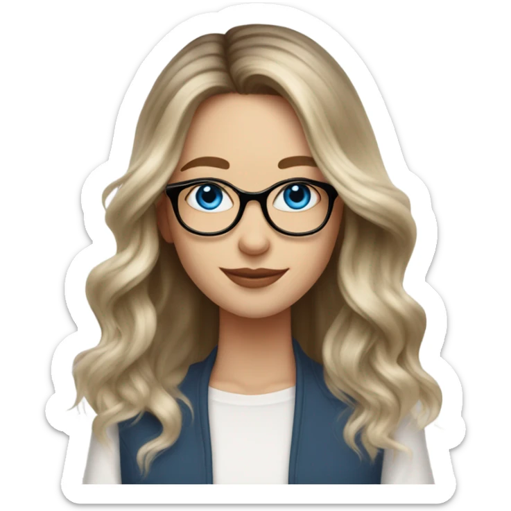 Shoulder length Balayage pale beautiful woman with glasses and blue eyes happy  sticker