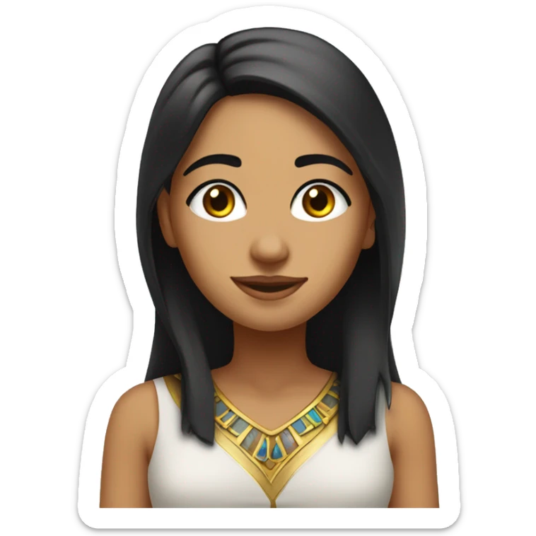 my egyptian friend maria with dark chin long hair and dark brown eyes who is a teacher and has a very friendly facial expression  sticker
