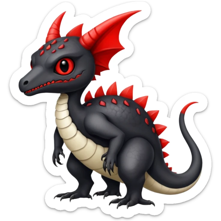 a white exotic edgy vernid-fionbr-Fakémon-creature, with black belly and red eyes, full body sticker