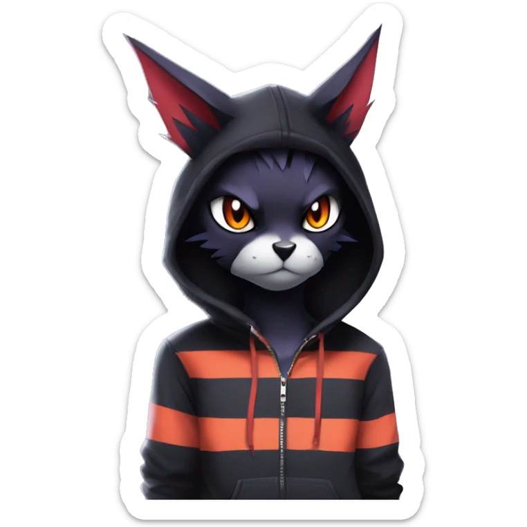 Cool Anthro Black Noibat-Quilava-Litten-Pokémon with edgy stripes hoodie spiked collar punk Full Body sticker