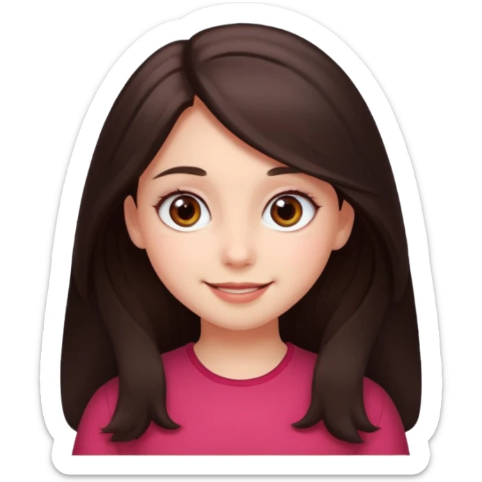 An emoji featuring a girl with dark brown long hair, brown big eyes, light pinkish skin, red cheeks,  sticker