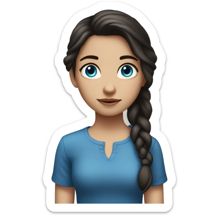 A girl with fair skin, dark hair and blue eyes stands far away sticker