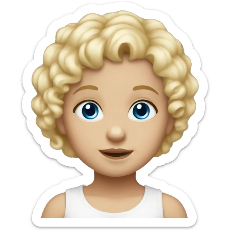 Baby girl with short blonde curly hair and blue eyes white  sticker