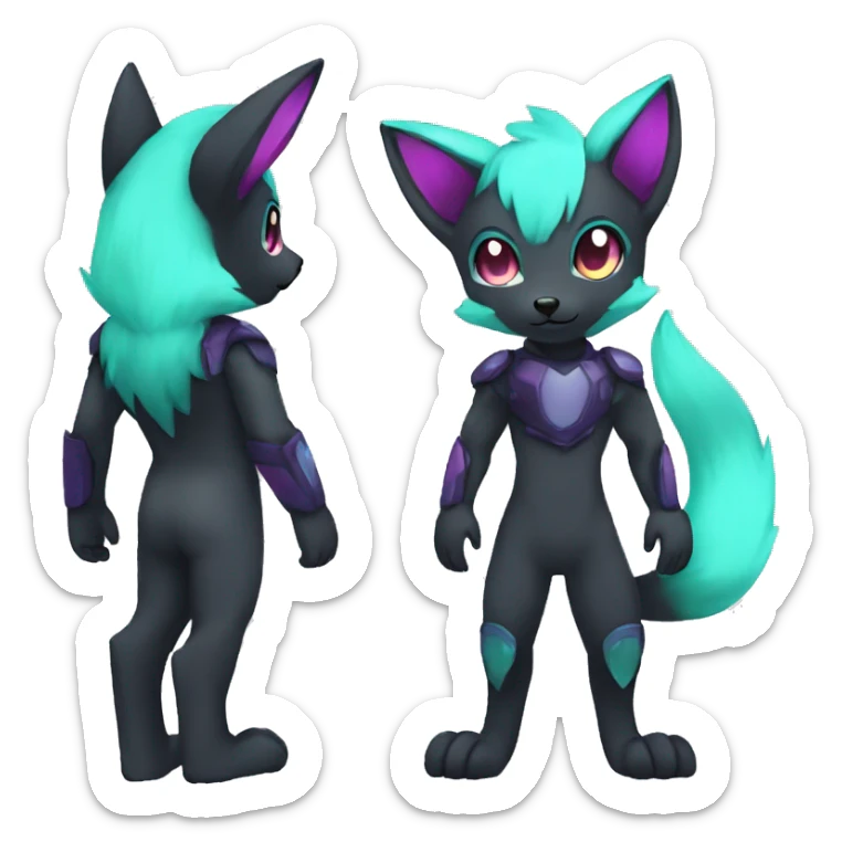 Cute cool black nebula green blue purple pink animal silver fox hybrid Fakemon full body sticker