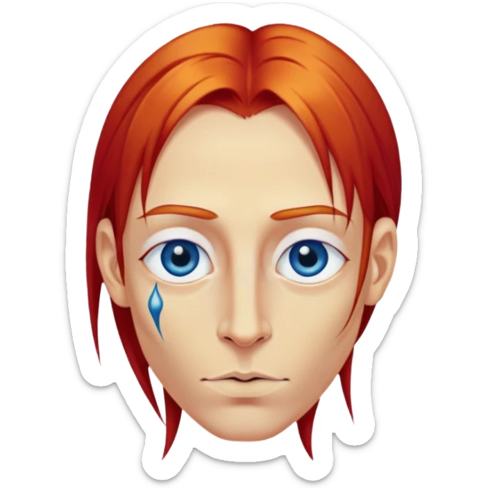 long straight red hair yellow guy dark blue eyes with piercing septum in nose sticker