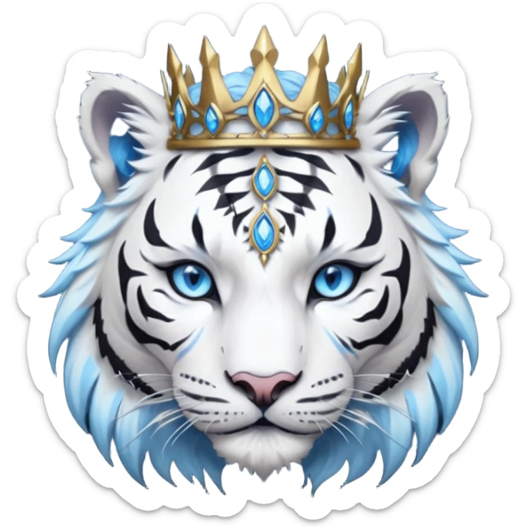 ESO Female white/black tiger khajiit leader of the umbral rose, glowing blue eyes, glowing blue 'third eye' gem, something symbolizing leadership ruling  sticker