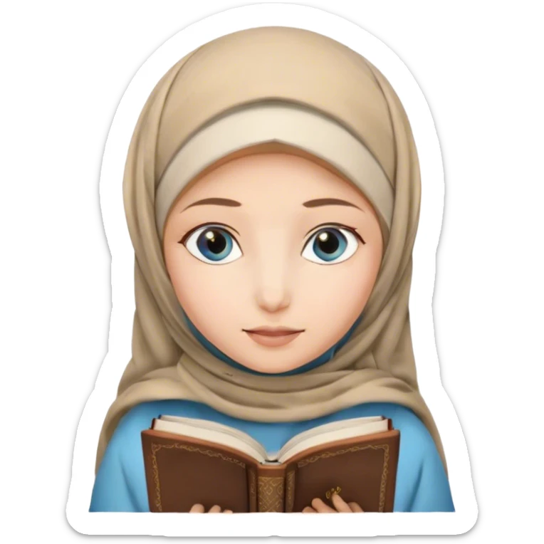 Turkish blonde heart design Hijabi girl with blue eyes and beautiful finish reading quran sticker