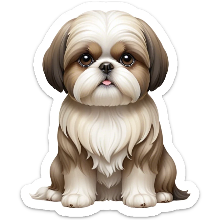 Cinematic Noble Shih Tzu Portrait Emoji, Poised and elegant, with a luxurious, flowing fur in refined muted tones, delicate features and wise, gentle eyes, simplified yet meticulously detailed, glowing with a soft, regal radiance, high shine, exuding quiet dignity and timeless charm, soft glowing outline, capturing the essence of a noble Shih Tzu that epitomizes refined poise! sticker