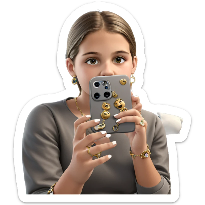 girl taking selfie with jewelry sticker