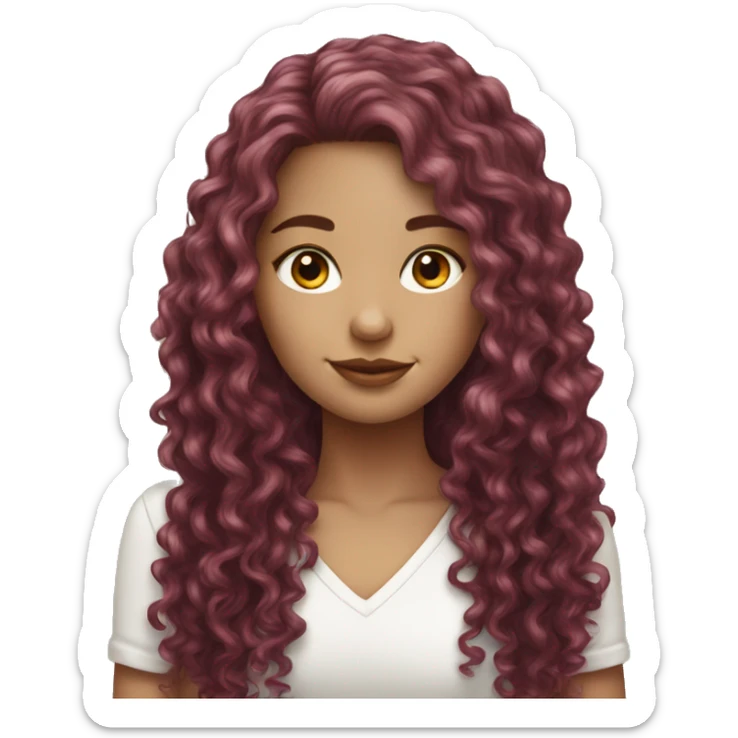 beautiful white girl with long burgundy curly hair  sticker