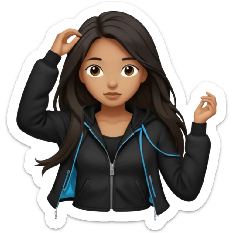  Siyah uzun saçlı ceket giyen esmerimsi kız fazla esmer değil siyah ceket  polar ceket ceket gevşek biraz omzundan çıkıyormuş gibi ve bugday ten rengi soltaraftaki omzundan çıkık sadece içinde de siyah crop var crop omzundan bağlı ve sadece sol omzundan gevşek ceket  sticker