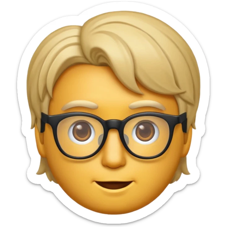 Erstelle mir eine Emoji von einem Jungen. Hautfarbe Bräunlich, Jung und Gutaussehend, mit durchsichtiger Brille und playboy Frisur  sticker