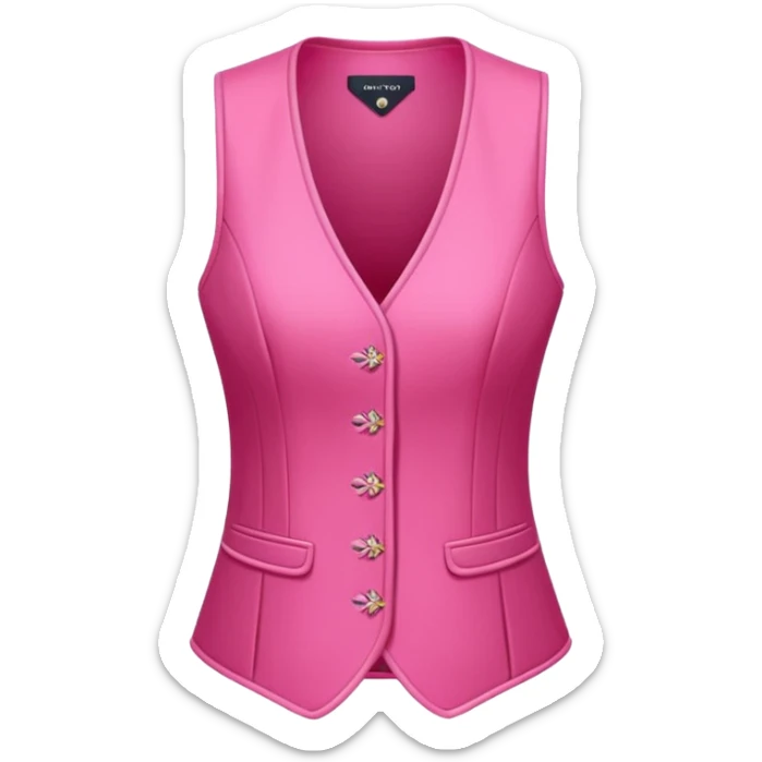 a stylish women’s vest, sleeveless, elegant and decorative design, in a bright pink color with small cute details, feminine and fancy look, no background, ONLY VEST sticker