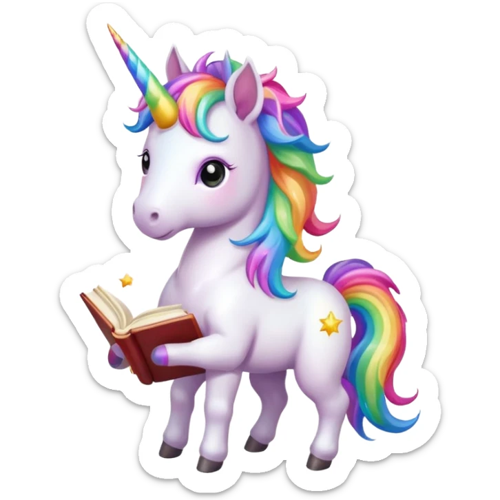 Unicorns read book
A full body of little majestic unicorn with rainbow mane holding an open book with magic sparks.












 sticker