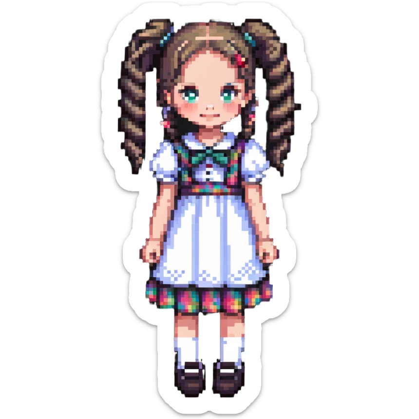 Little girl with pigtails in a cute dress sticker