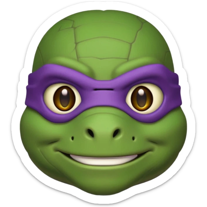 Donatello from Teenage Mutant Ninja Turtles, emoji style, head only, cute minimalistic style, with a tech accessory sticker