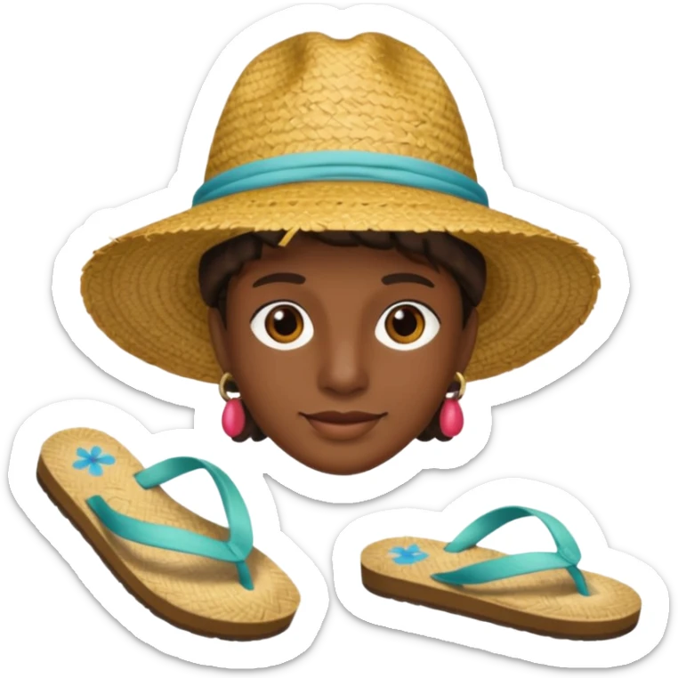 Visage.  Créole réunionnais ti jean chapeau paille savate  au pieds  sticker