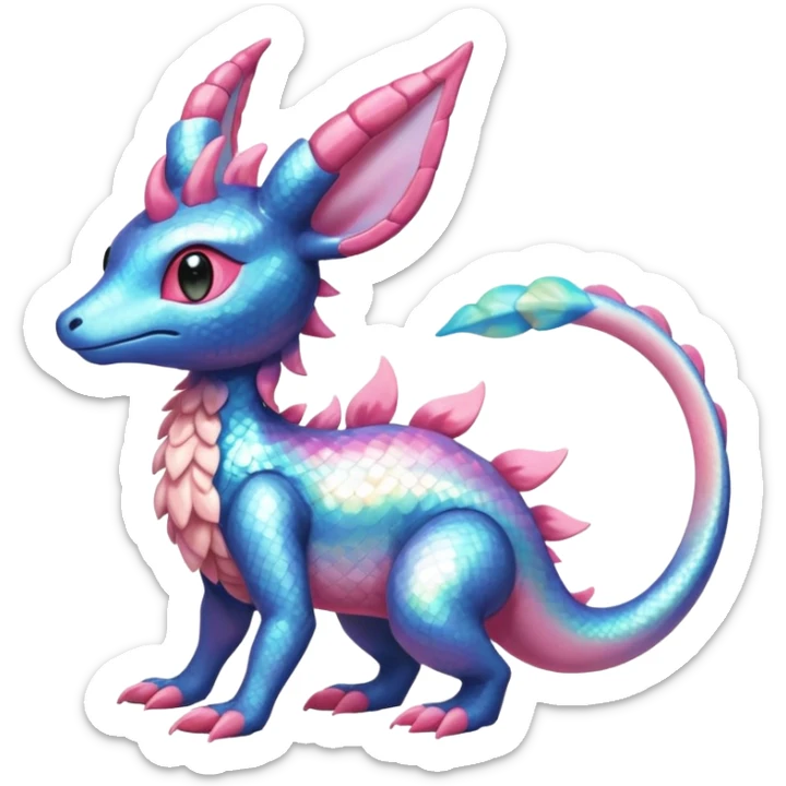 Shiny Horned Helioptile-Salandit-Sylveon-Amaura-Fakémon-hybrid-creature (full body)  sticker