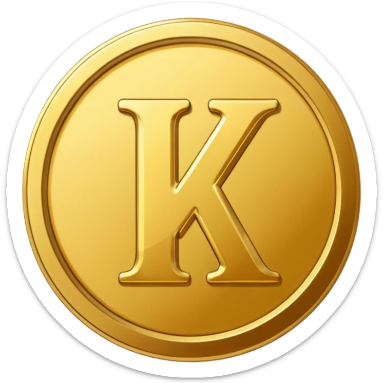 apple style emoji of a shiny coin with the letter K on it sticker