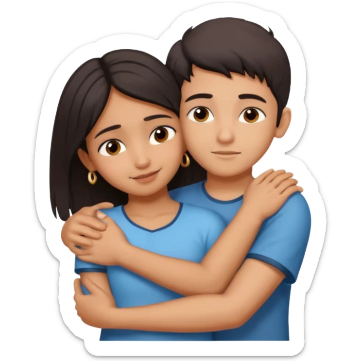 indian boy hugging indian girl from behind... boys hand down near navel of girl... boys head on the shoulder of girl... hugging tight sticker