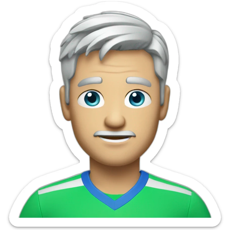 Draw man with grey hair and blue eyes in green tshirtplaying tennis sticker