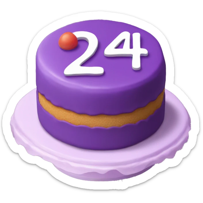 Purple Colored bento cake with frosting written on the cake the number 24 sticker