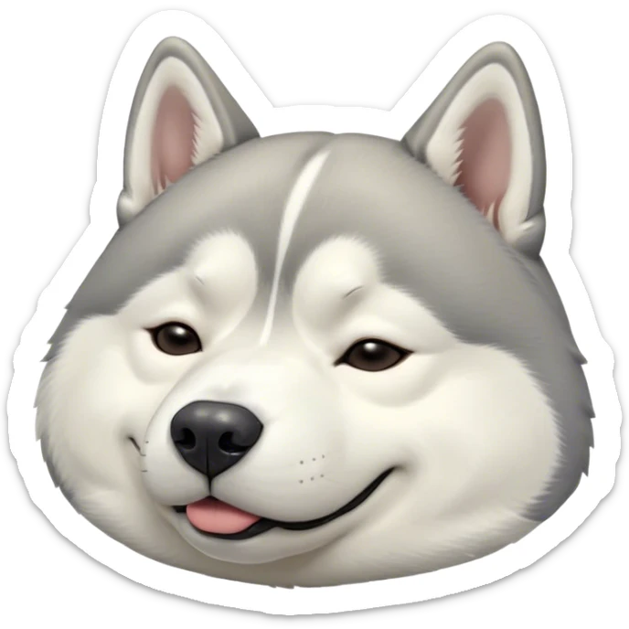 Cinematic Meme-Worthy Chubby Sleeping Siberian Husky Portrait Emoji, Head resting peacefully with a contented smile, featuring a delightfully chubby build and a luxuriously fluffy grey and white coat, eyes shut in a serene nap, Simplified yet hilariously adorable features, highly detailed, glowing with a soft, drowsy light, high shine, relaxed and utterly lovable, stylized with an air of playful laziness, bright and endearing, soft glowing outline, capturing the essence of a comically sleepy companion, so meme-worthy it feels like it could instantly become the next viral sensation of adorable slumber! sticker