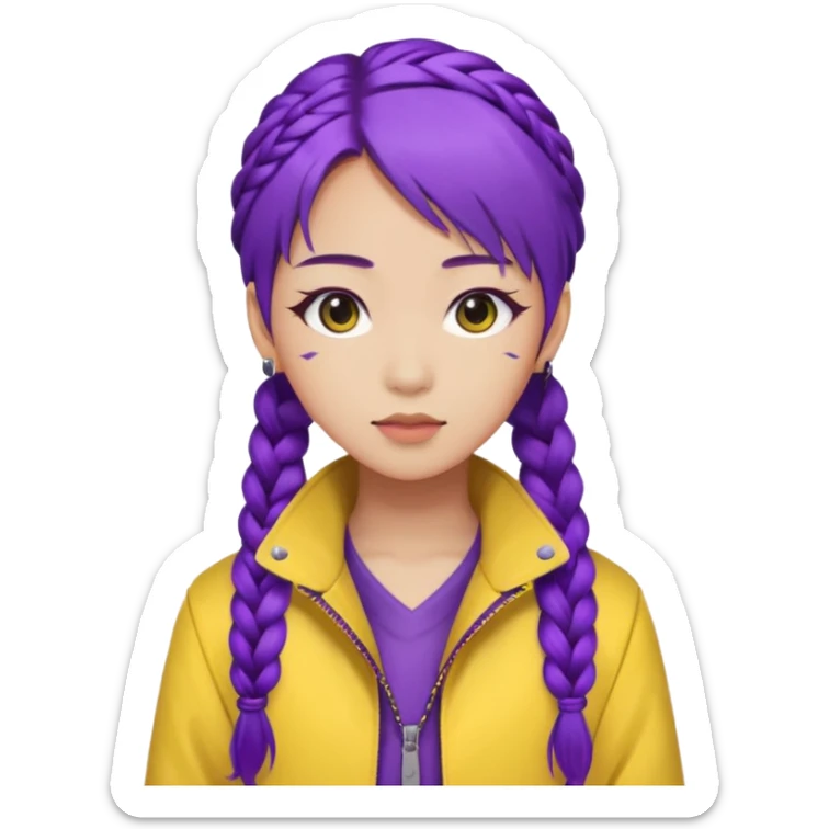 kpop hunters Rumi purple hair asian, yellow jacket and hair one large braid sticker
