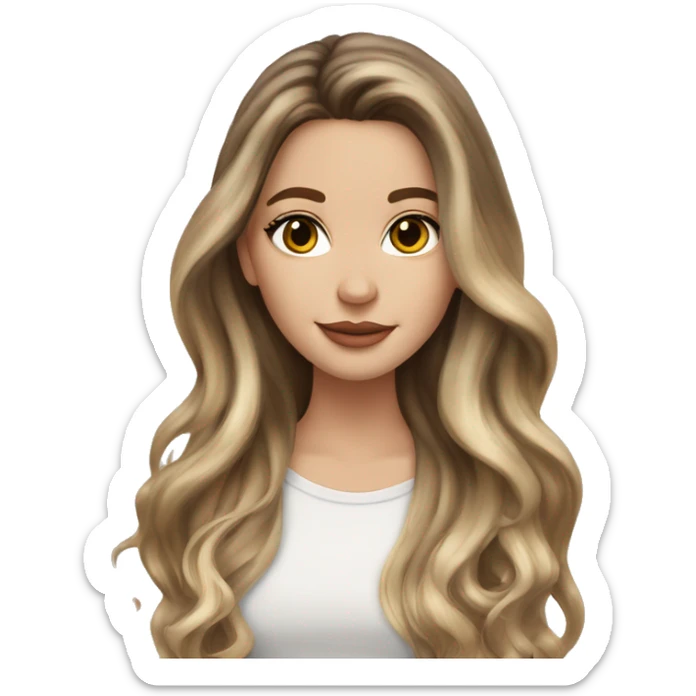 White girl with long voluminous brown hair with blonde highlights balayage, hazel eyes and nose ring sticker
