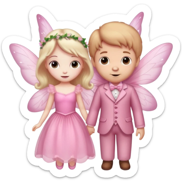 Teddy and fairy as a couple fairy in pink dress sticker