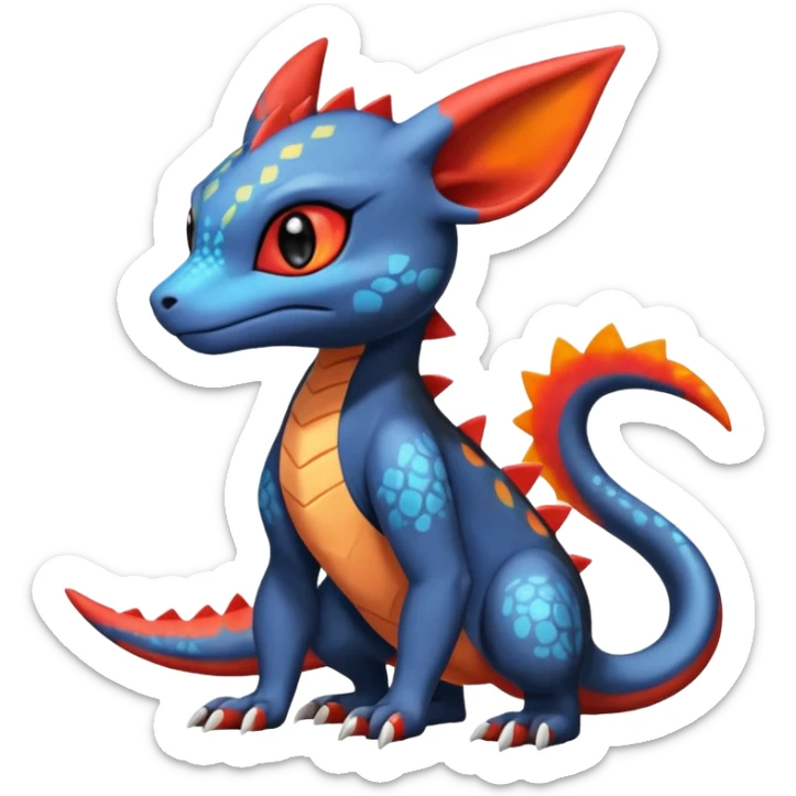 Cute Exotic Colorful Guilmon-Salandit-Umbreon-Charmeleon-Fakémon-hybrid-creature (full body)  sticker