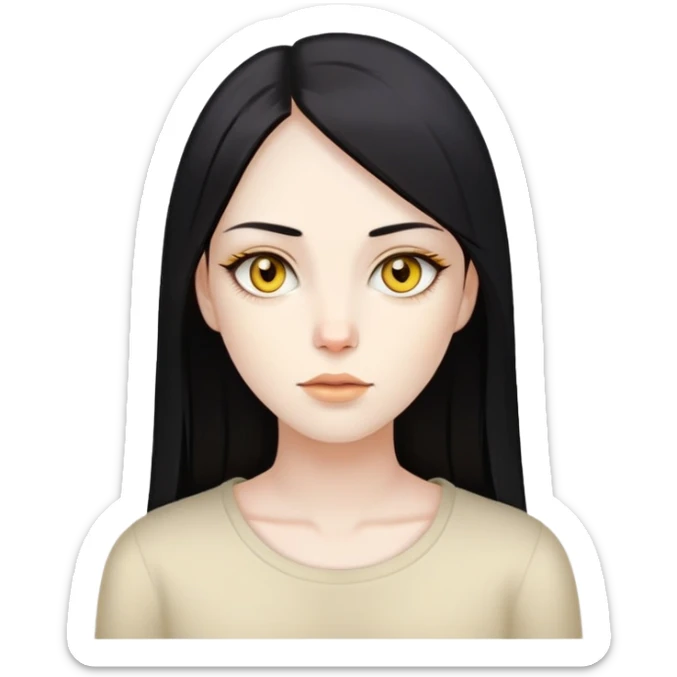 woman with black straight hair, very pale skin, yellow amber eyes sticker