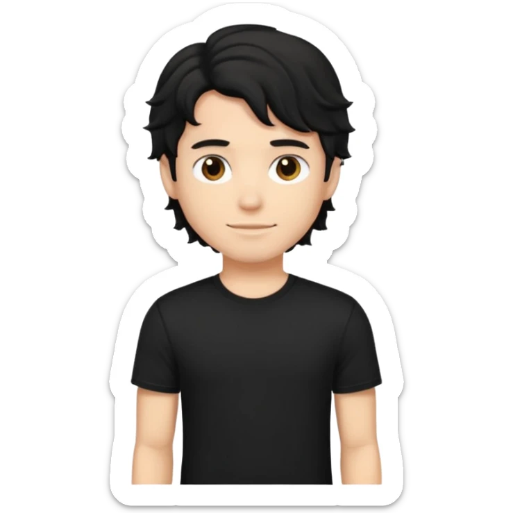 zumbie masculino cabelo ondulado médio preto, camiseta preta sticker