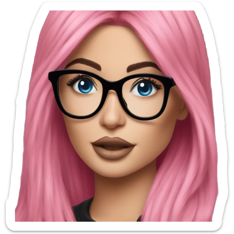 Photo Realistic kylie jenner stylish pink hair BLUE eyes and glasses happy  sticker