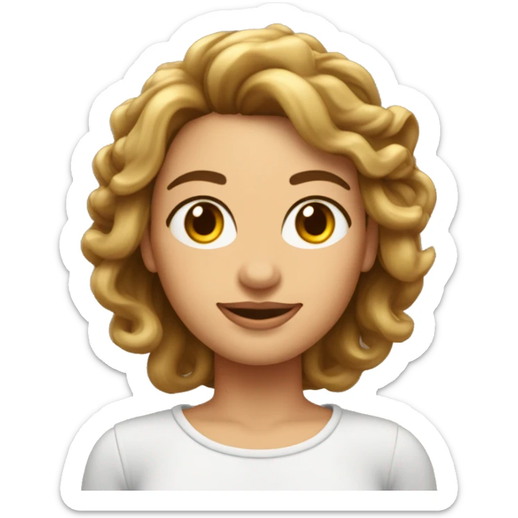 Mulher 45 anos pele morena com cabelos enrolados na altura do ombro e luzes loirs sticker