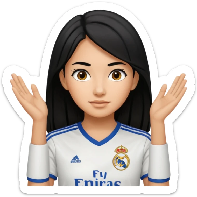 A girl with black hair wearing a real madrid jersy  sticker
