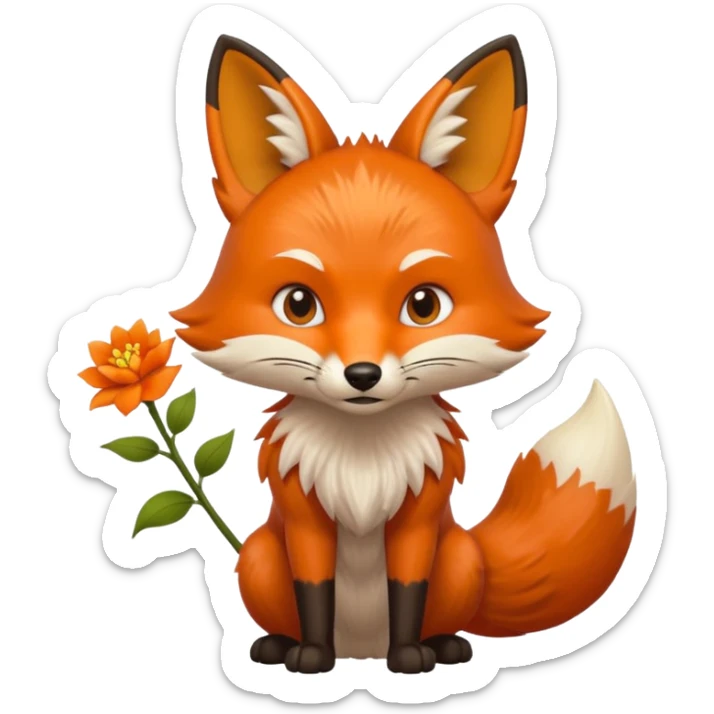 stojący z kwiatkiem lisek który jest wściekły  sticker