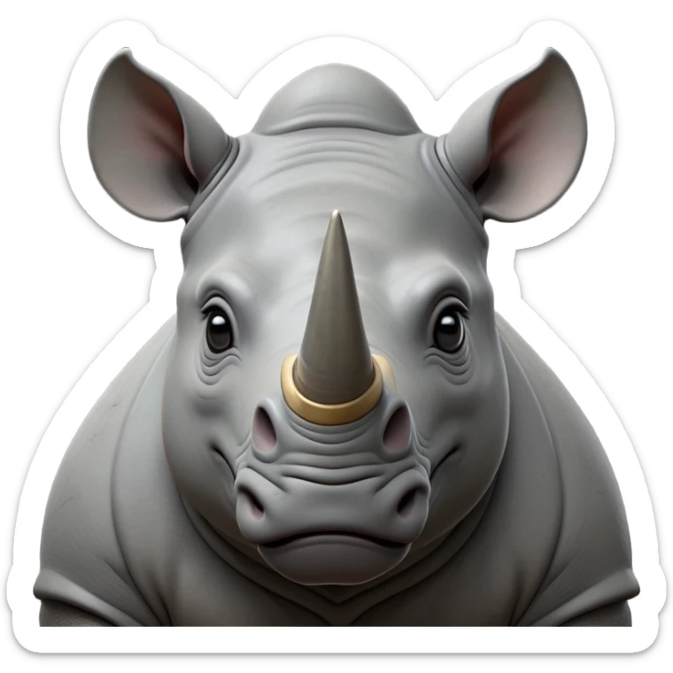 cinematic-noble-rhinoceros-portrait-emoji,-poised,-with-a-massive,-powerful-build-and-a-thick,-hide-of-slate-gray,-deep-set-soulful-piercing-eyes,-simplified-yet-sharp-and-sophisticated-features,-highly-detailed, with large black eyes, szoomed out showing houlders sticker