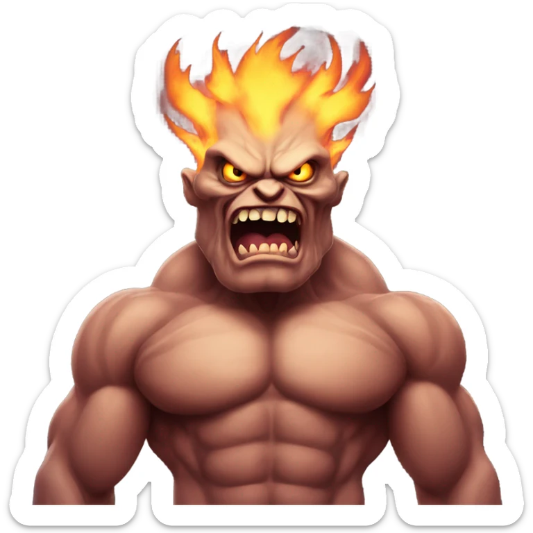 A very scary human Monster with Big muscle arms and flaming eyes  sticker