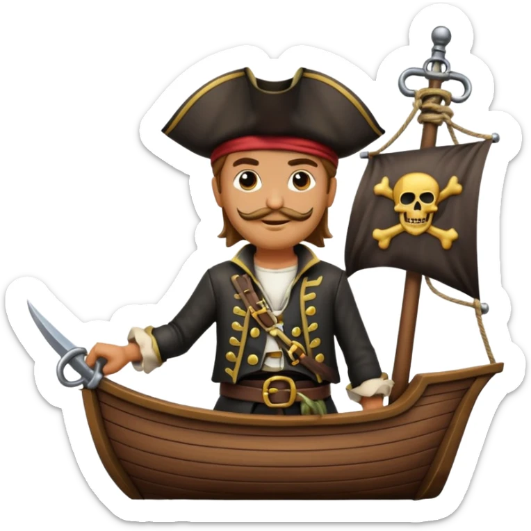 create an emoji of pirate capitan on the bow of the ship in epic posture, pirate style sticker