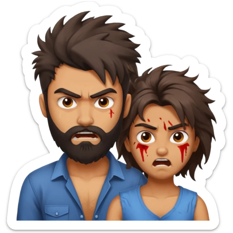 brother and sister fighting modern culture naughty  - indian skin and hairstyle - men beard  sticker
