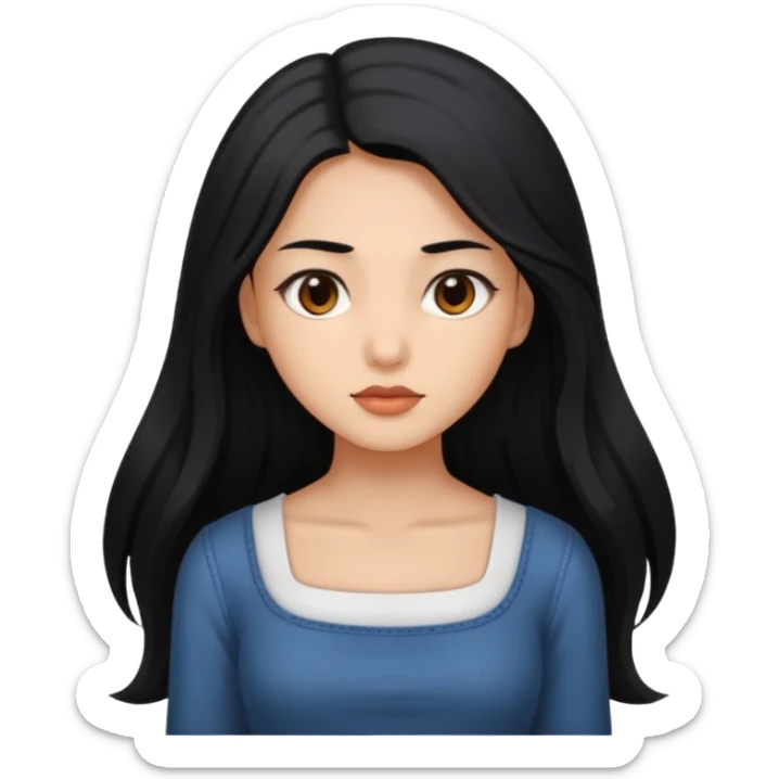 A deep skin girl with long black hair swept to the front and a square neckline shirt and brown eyes sticker