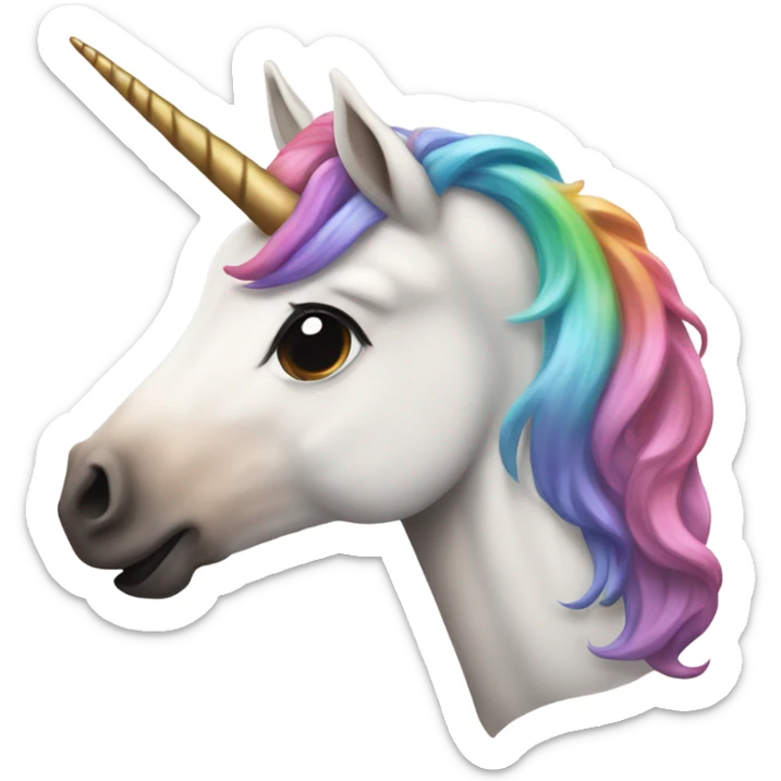 A unicorn that has all colors on its hair except for black and brown and white  sticker