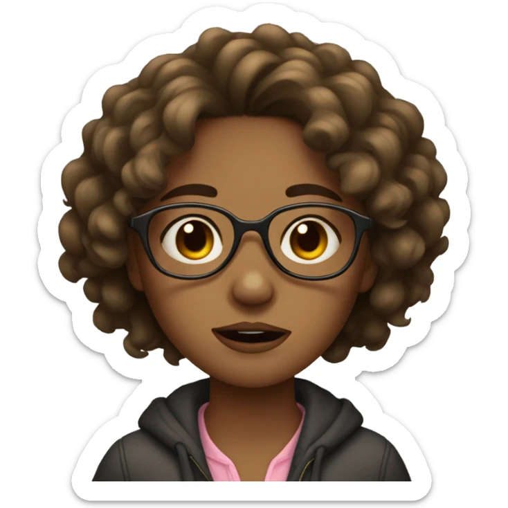 crying girl with medium length curly hair and glasses, brown skin  sticker