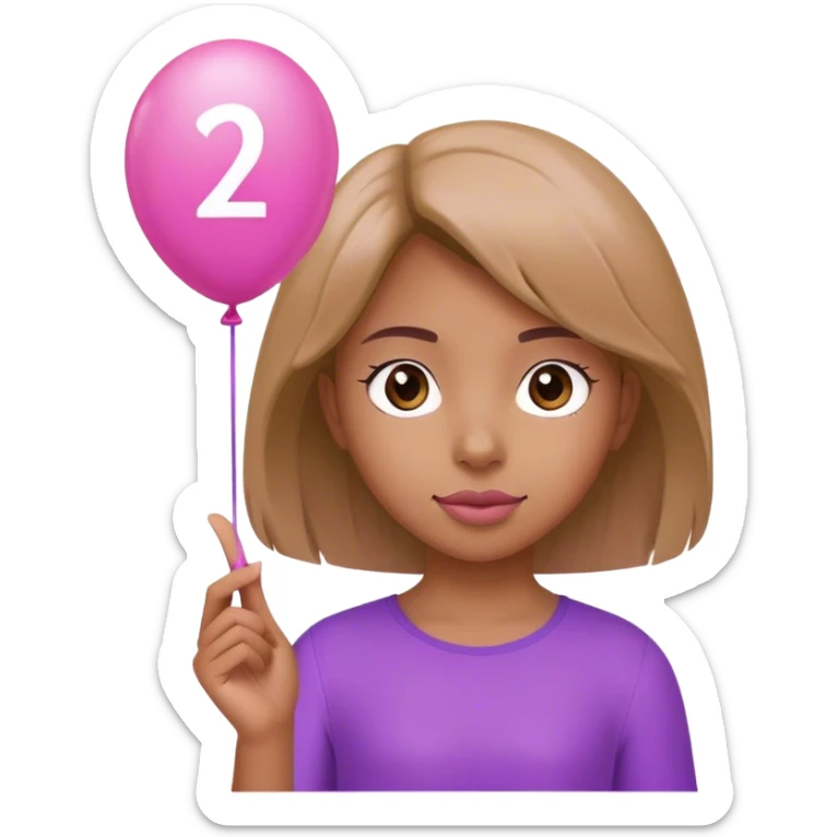 Girl holding a Pink balloon with a 2 on it and a purple balloon with a 3 on it  sticker