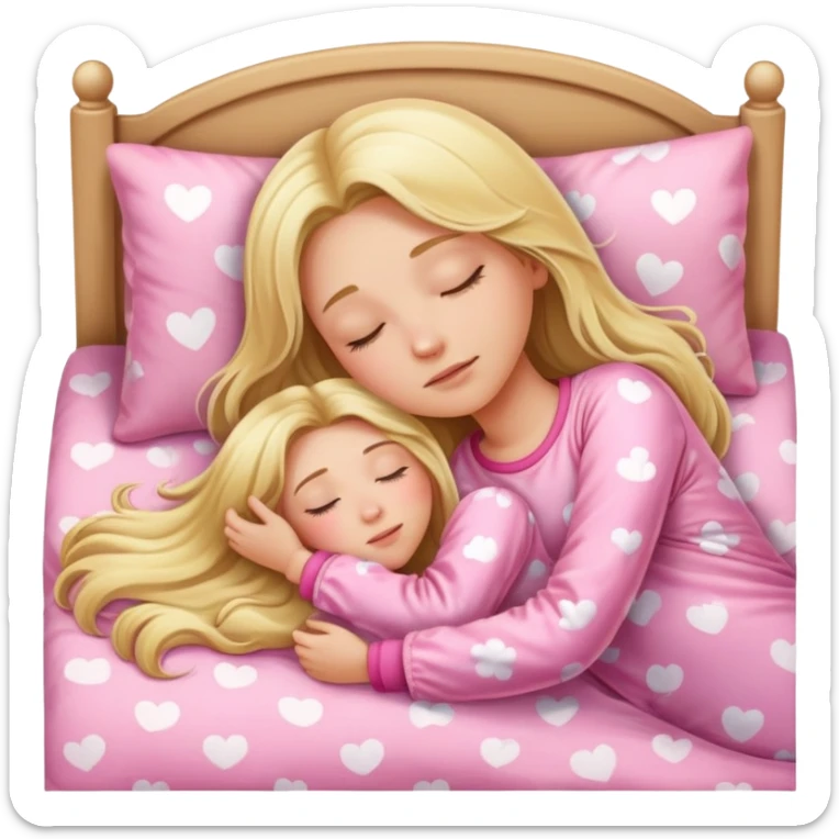 One adult blond girl with long hair in pink Pajamas is sleeping in the bad  sticker