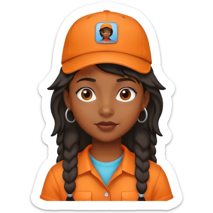 Black girl with mullet and a cap on in an orange shirt  sticker