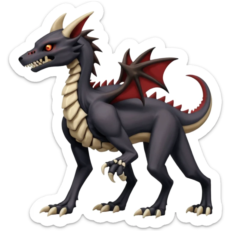 Skeletal Cubone-Salandit-Marowak-Zoroark-Anubis-Wendigo-Fakémon-hybrid-creature (full body), 4 legs sticker