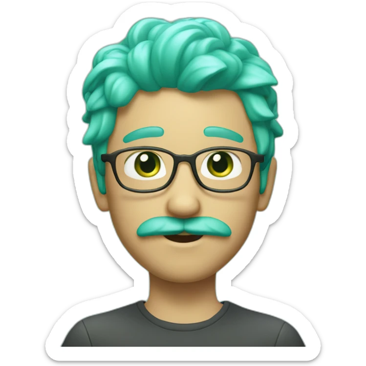 3d emoji of a 18 years boy with green-cyan hairs and green-cyan mustache  sticker